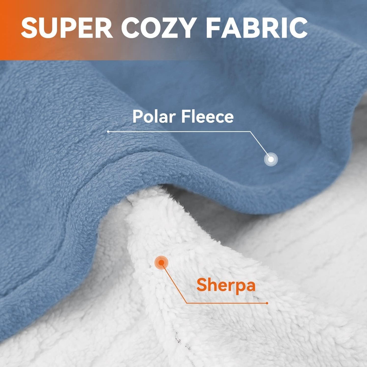 Warm Storm Electric Blanket Twin Heated Blanket Sherpa&Polar Fleece 10 Heating Levels 12 Hours Auto Off Machine Washable Blue 62"x 84"
