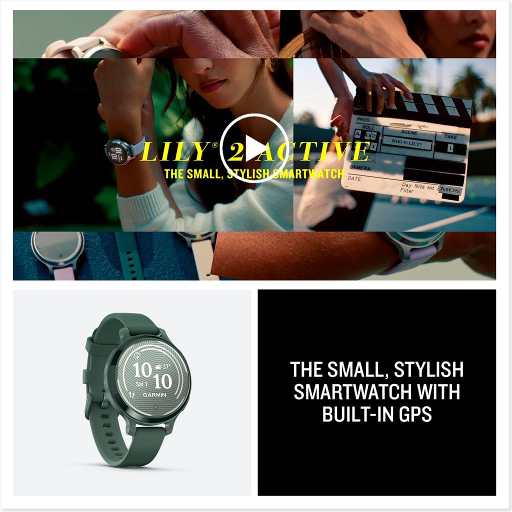 Garmin Lily® 2 Active, Small and Stylish Smartwatch, Built-in GPS, Hidden Display, Patterned Lens, Up to 9 Days Battery Life, Jasper Green with Jasper Green Silicone Band