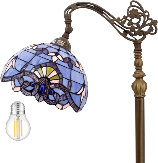 WERFACTORY Floor Lamp Tiffany Style Blue Purple Stained Glass Arched Lamp 12X18X64 Inches Gooseneck Adjustable Corner Standing Reading Light Decor Bedroom Living Room S003C Series
