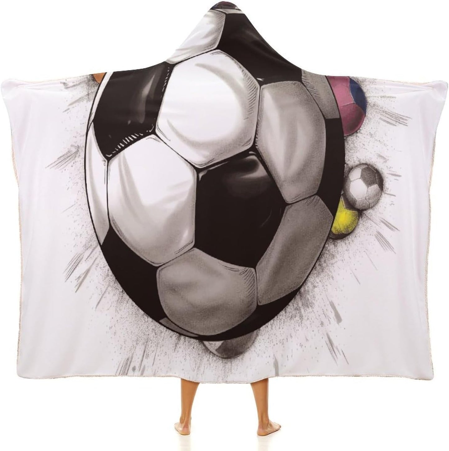 Soccer Drawing Oversized Blanket Hoodie Fleece Wearable Blanket Sweatshirt Blankets Warm Cozy Robe Gift-