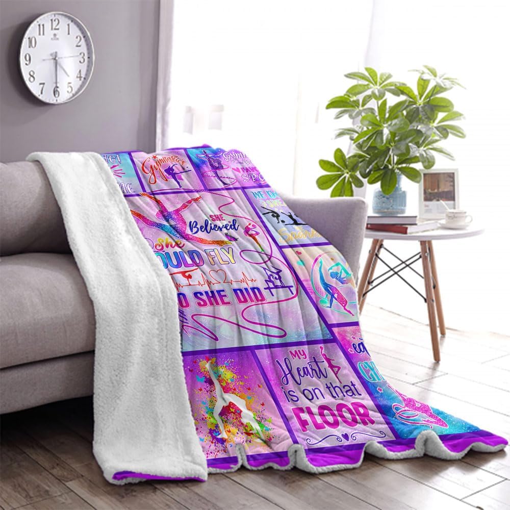 TRIKPTEY Gymnastics Blanket, 60x50inch, Polyester Fleece, Lightweight, Breathable, Throw Blanket for Girls, Teens, Womens, Inspirational Gift