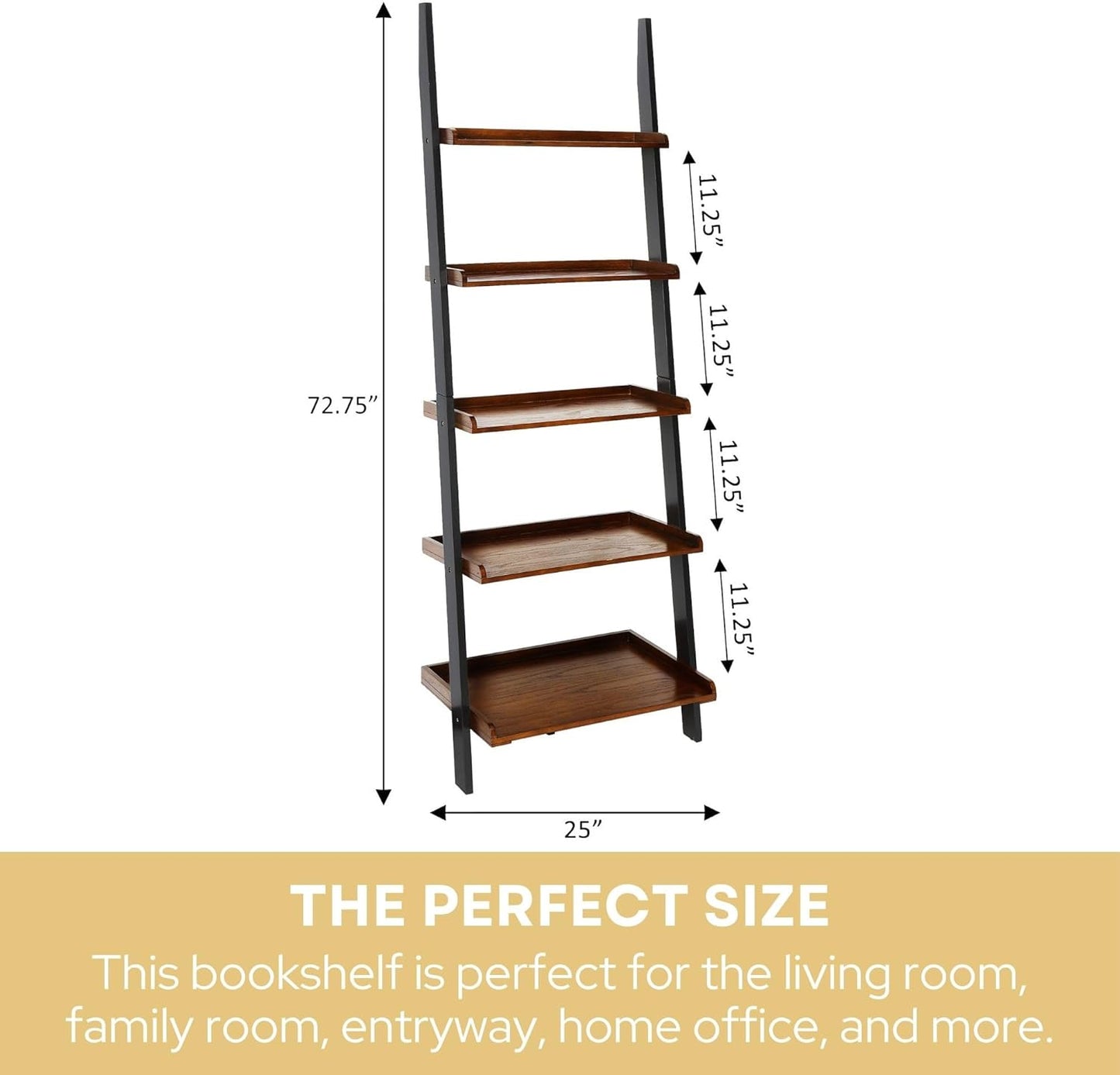 Convenience Concepts French Country Ladder Bookshelf 25" - Classic Living Room Bookcase for Traditional, Modern Office, Family Room & Home Office, Dark Walnut