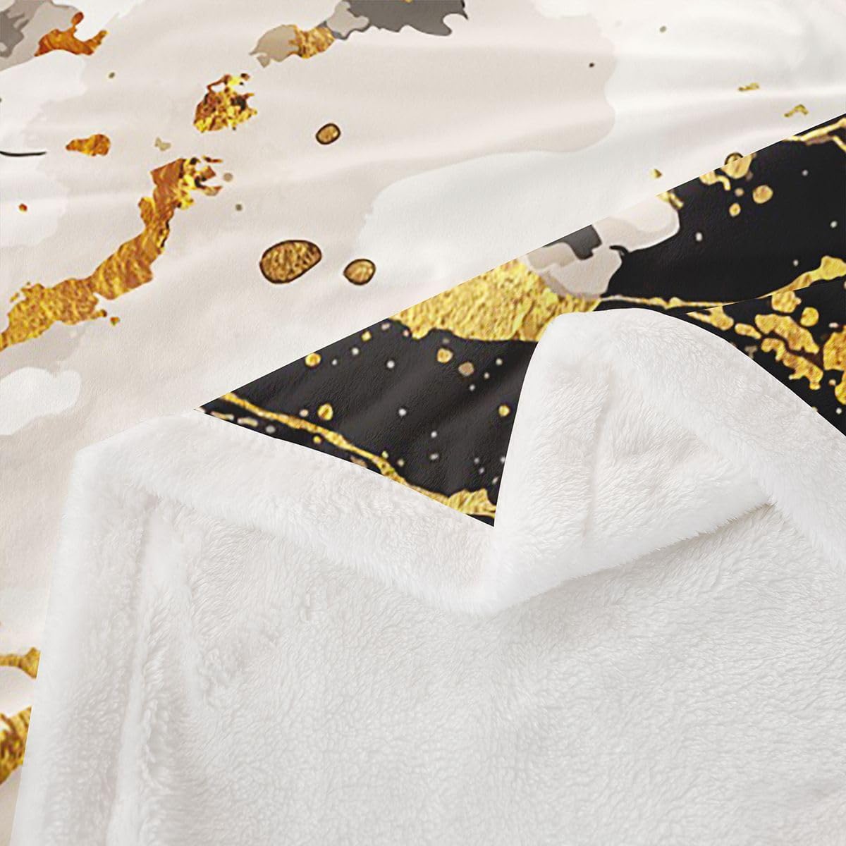 Feelyou Black Gold Sherpa Throw Blanket for Couch Abstract Super Soft Cozy Fleece Marble Blanket for Winter, Plush Throw 40"x50" All Season