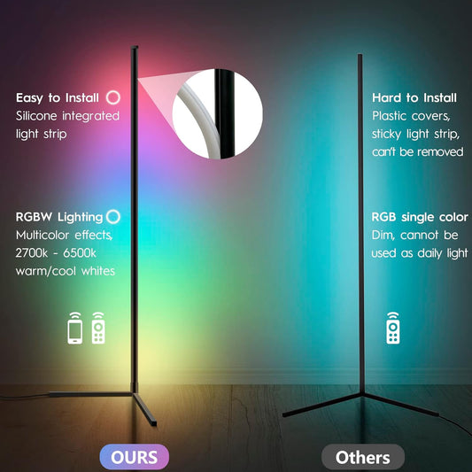 RGBWW Corner Lamp, Color Changing Floor Lamps for Living Room, Compatible with Alexa, Google Home, WiFi APP Remote Control, 2700k-6500k Smart LED 61" Tall Standing Lamp for Bedroom Game Room