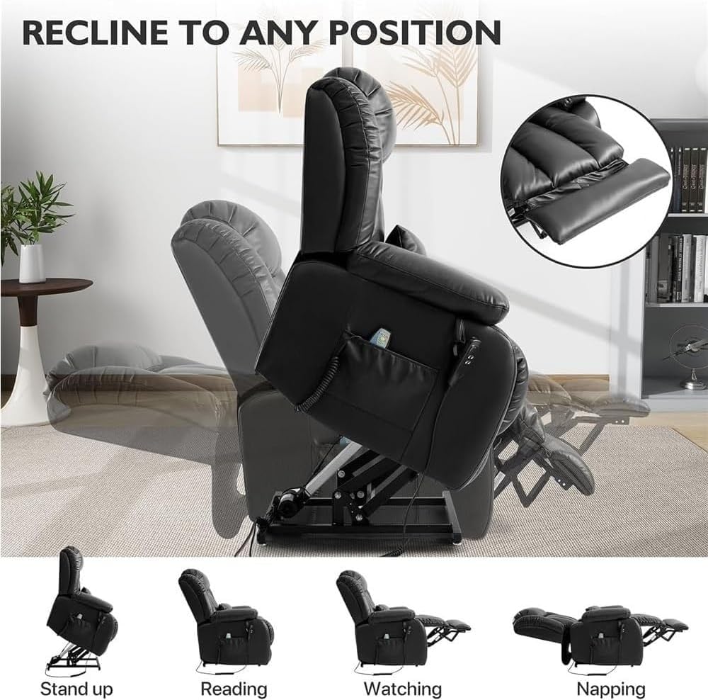 Extra Large Power Lift Recliner Chair Infinite Position Lay Flat Dual Motor Electric Sofa with Heated Massage Leather Recliners Chairs for Living Room Meeting