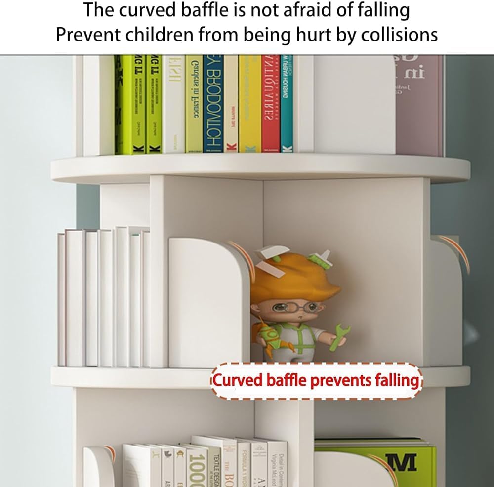 Rotating Bookshelf, Small Book Shelf for Small Spaces, 360 Rotating Bookshelf Storage Rack, Wood Narrow Book Shelf Organizer for Bedroom, Living Room Book Shelves(Size:3-Layer,Color:White) (White 3)
