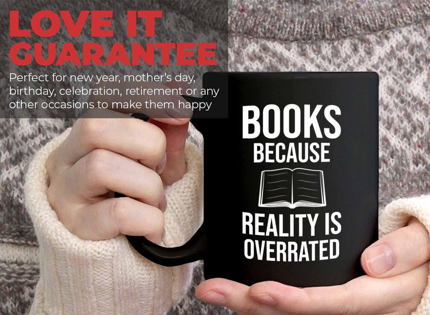 Bubble Hugs Writer Coffee Mug 11oz Black - Books Because Reality is Overrated - Reading Book Lover for Bookworm Bibliophile Librarians Author Readers Bookish