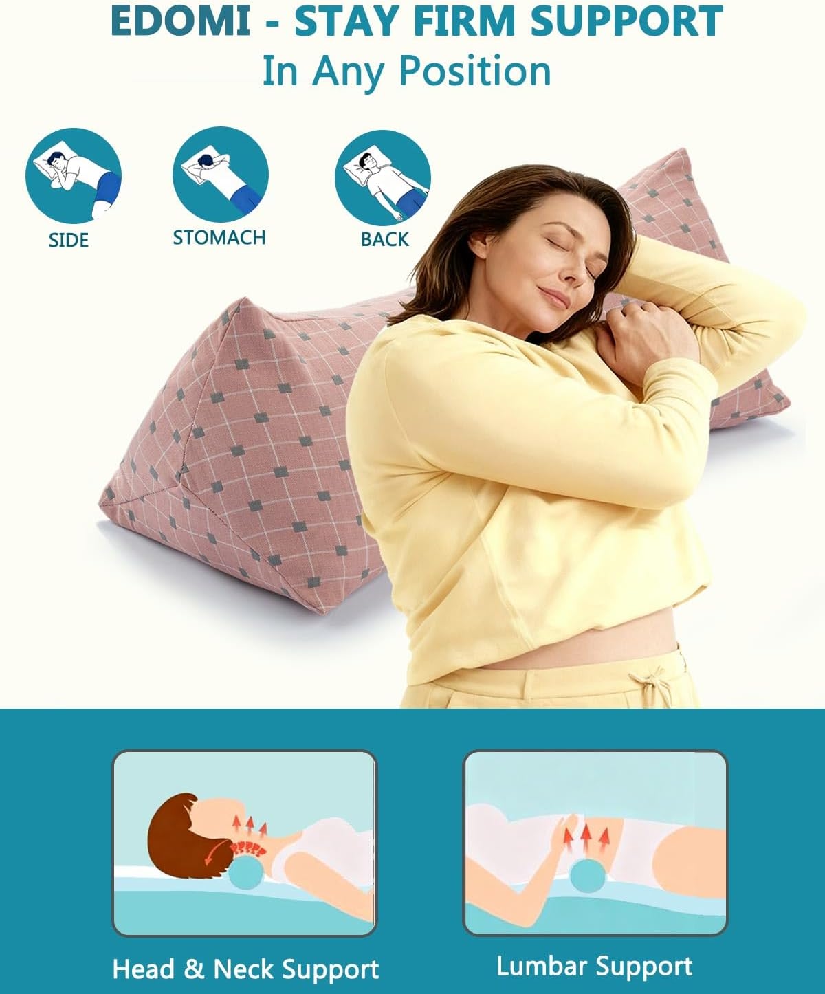 Cervical Buckwheat Roll Pillow for Sleeping,15.7"x5.9" Buckwheat Hulls Pillows Filling, Triangle Pillow for Neck Support Yoga Bolster, Adjustable Fill for Neck Pain Relief,Pink
