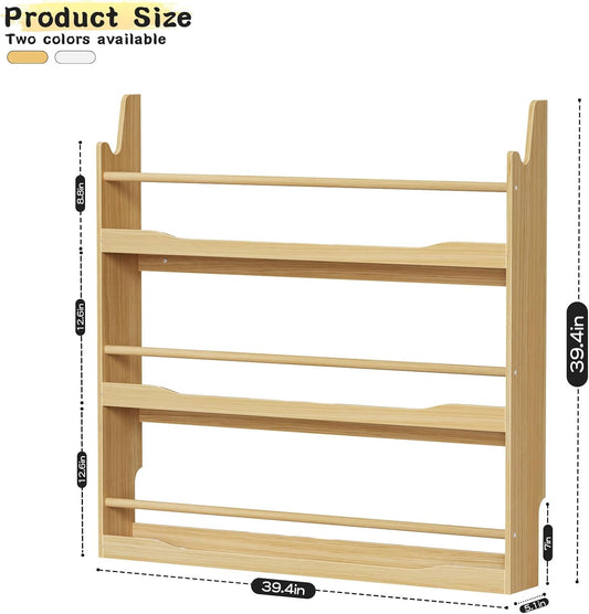Lkeiyay Wooden Kids Bookshelf,Wall Mount 3-Tier Book Shelf Organizer for Toys and Books,Wall Book Shelves for Bedroom Kids (Natural)