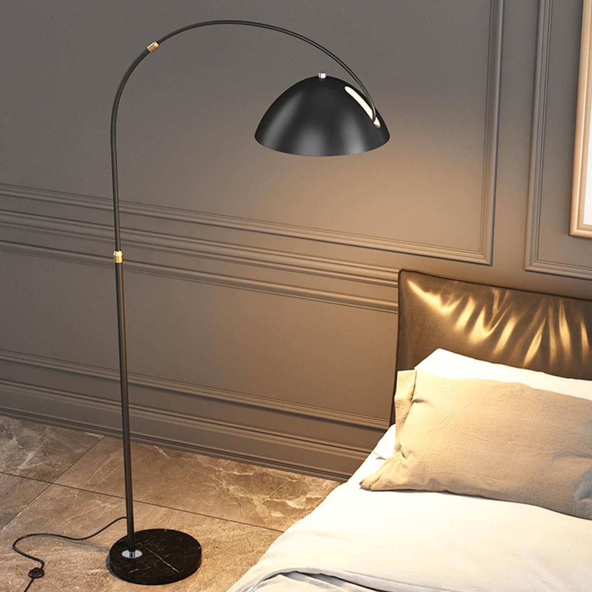70.9" Modern Arc Floor Lamp Adjustable Height Standing Light with Dome Metal Shade Tall Corner Floor Lamps with Marble Base Over Couch Arched Reading Light for Living Room Hotel (Gold)