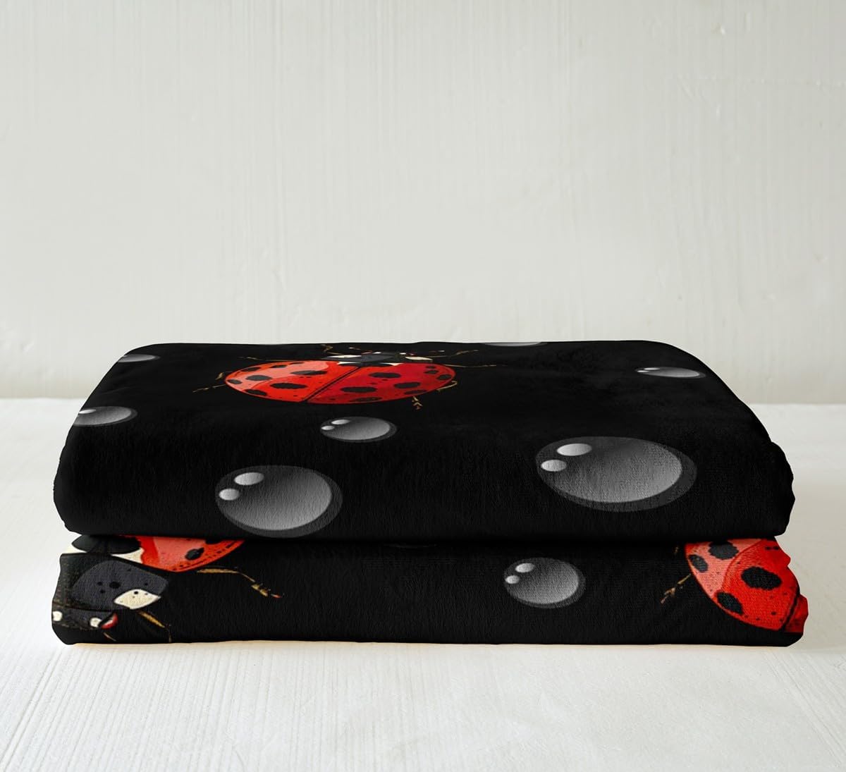 Erosebridal Ladybug Throw Blanket 50"x60" Red Ladybugs Bed Blanket for Kids Child,Cute Ladybird Fleece Blanket Beetles Bugs Pattern Blanket Lady Beetle Raindrop Black Background Room Decor