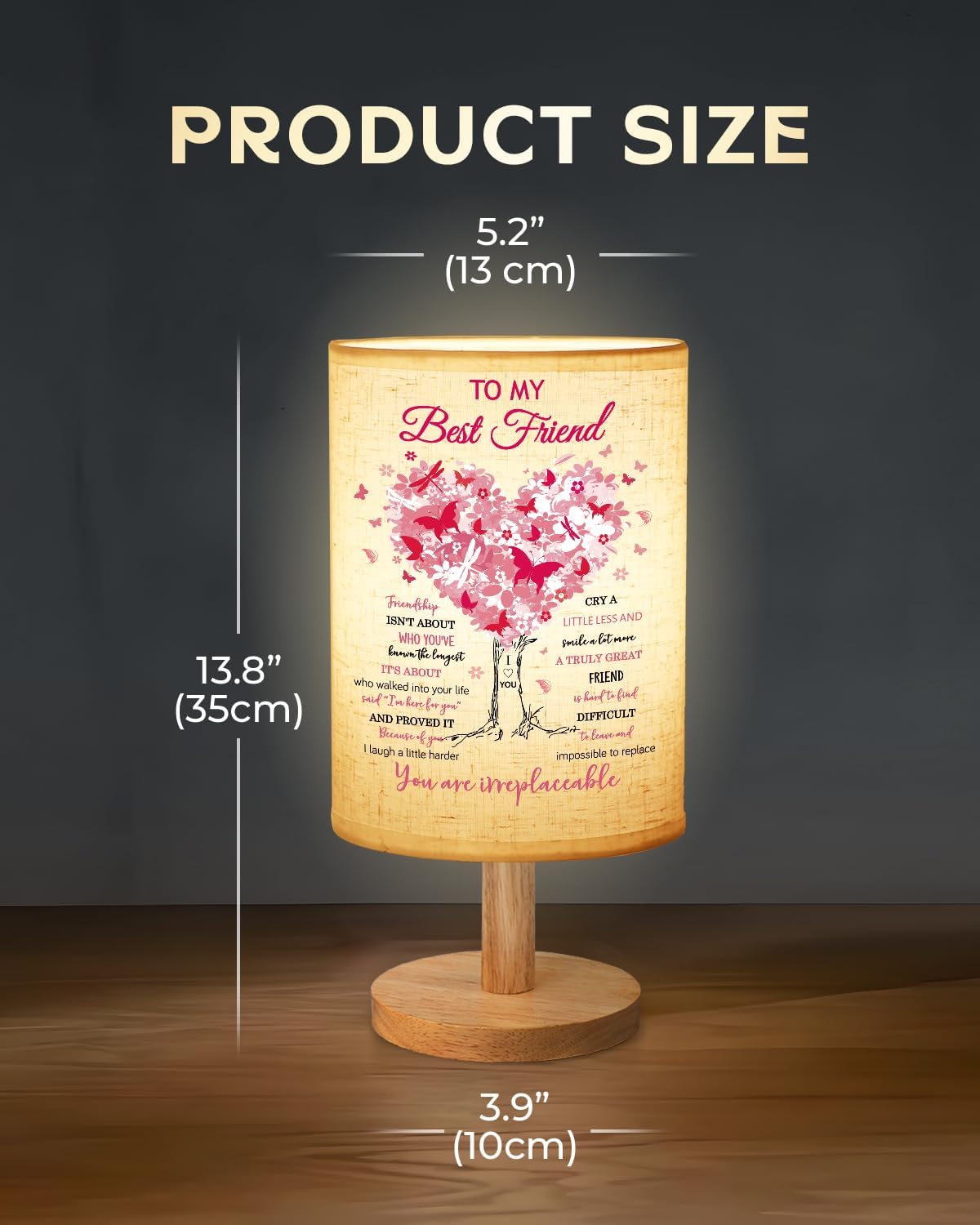 Best Friend Birthday Gifts for Women, Friendship Gifts for Women Fabric Lamp, Bestie Gift Table Lamp with Wooden Stand Unique Gift