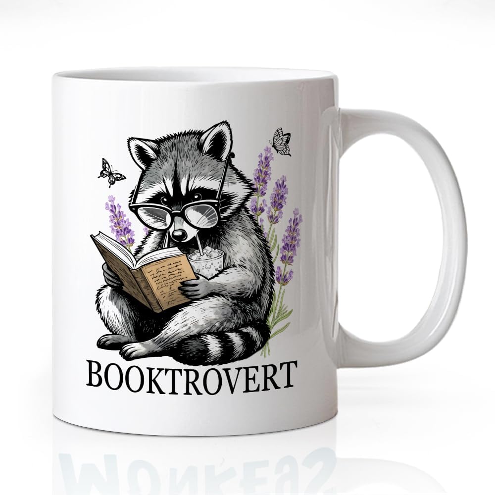 Booktrovert Coffee Mug, Cute Raccoon Theme Gifts for Raccoon Introverted Reader Book Lover Bibliophile Bookworm Homebody, Birthday Gifts for Book Club Member Librarian Avid Reader Bookworm