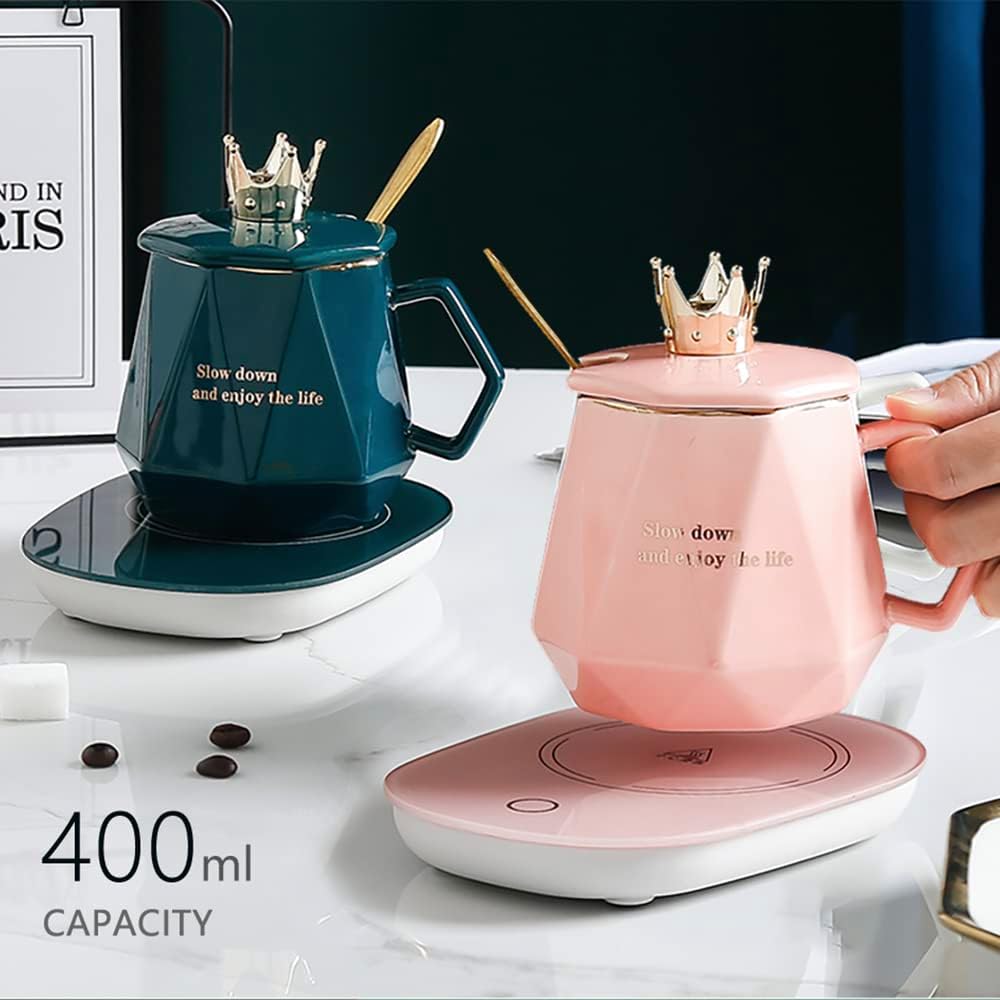 Coffee Warmer for Desk with Mug Set. Women's Day Valentines Morther's Day Birthday Gifts for Woman. Cup Warmer with Automatic Shut Off, Drink Warmer for Cocoa, Tea, Milk. (Pink)