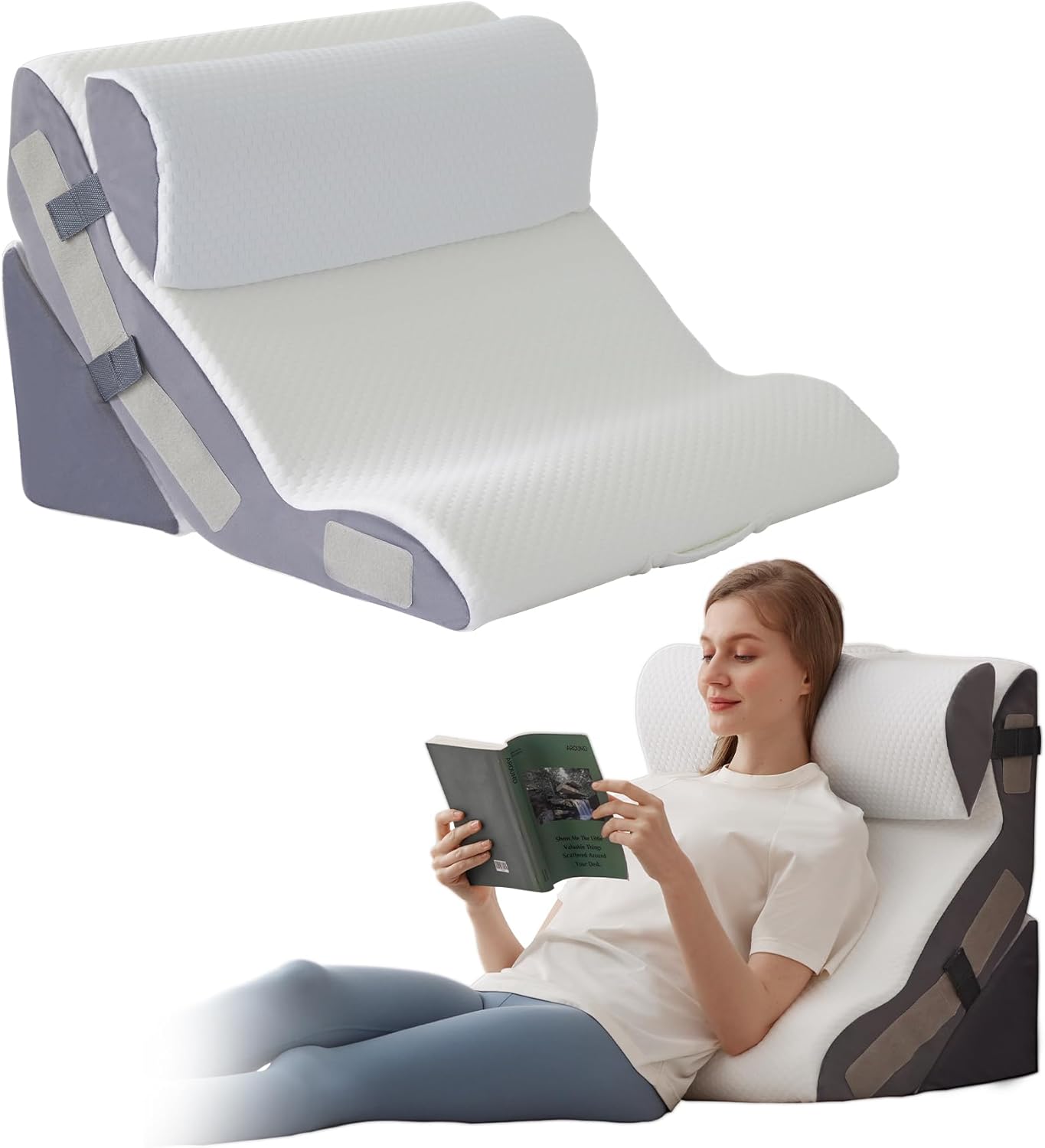 Foam Wedge Pillow Set — 3-Piece, 10-in-1, for Post Surgery, Acid Reflux, Back Pain & GERD Relief (White)