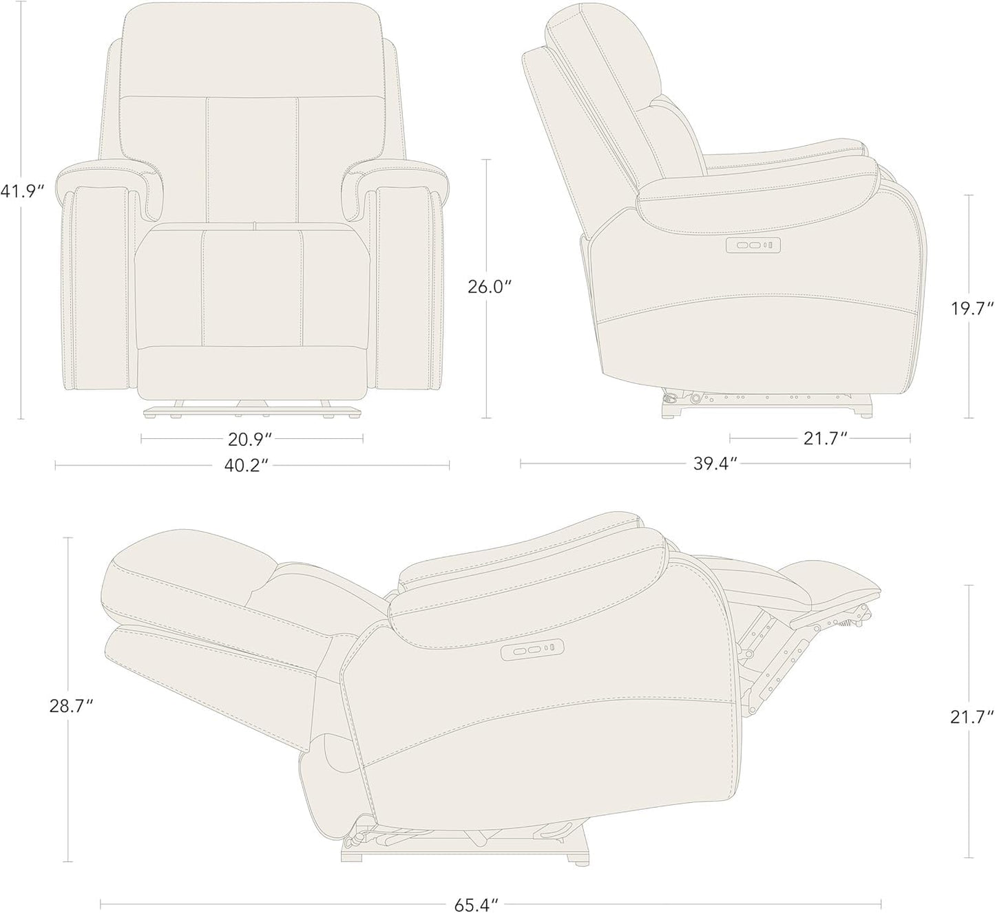 Leather Power Recliner Chair, Luxury Electric Reclining Sofa Lounge with Hidden Slide-Out Cup Holders, USB and Type-C Charging Ports for Adults Living Room