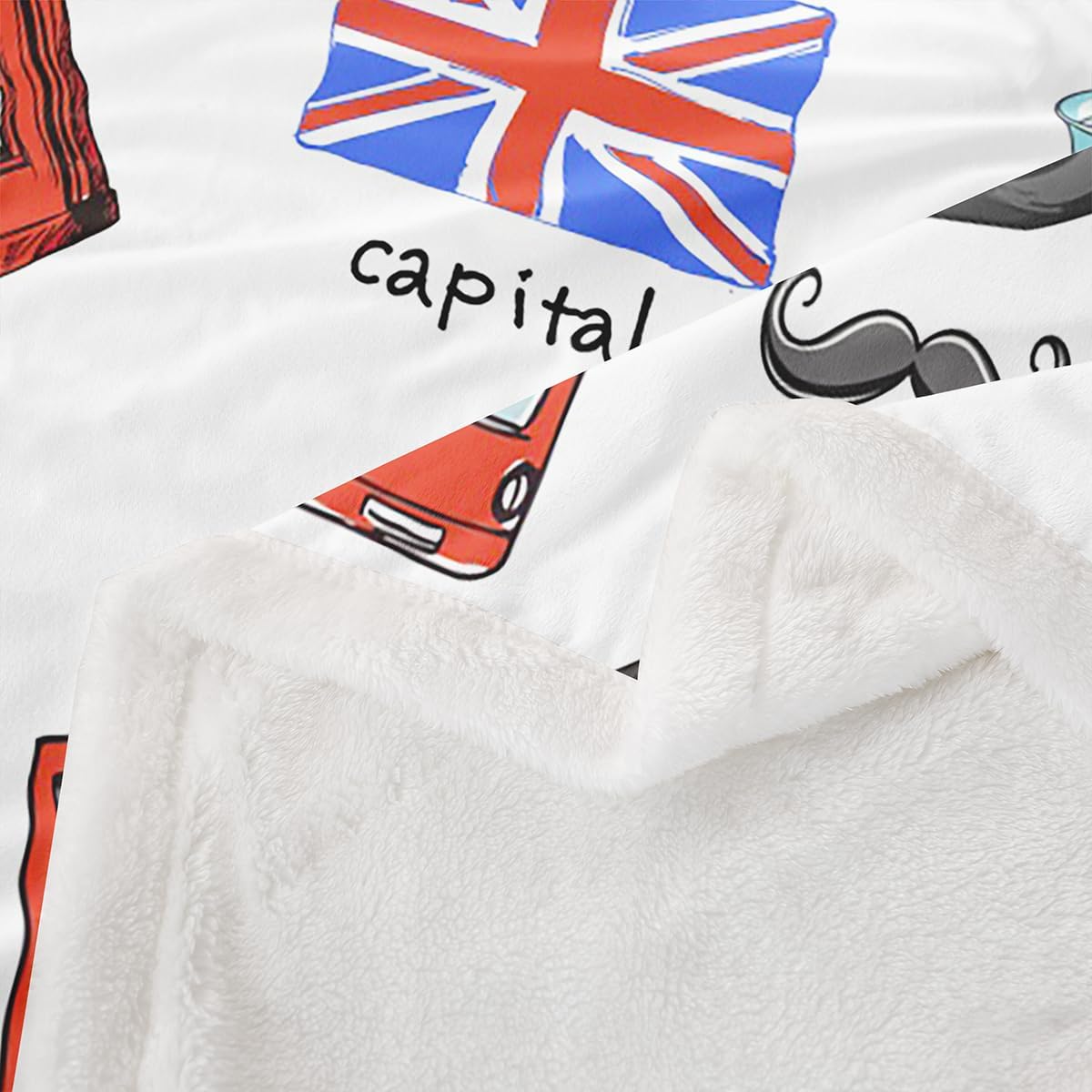 Feelyou Kids Big Ben Plush Blanket Cartoon Famous Telephone Booth Fleece Blanket for Sofa Couch Cute Retro UK Theme Sherpa Throw Blanket Ultra Soft London Decor Fuzzy Blanket Throw 50"x60"