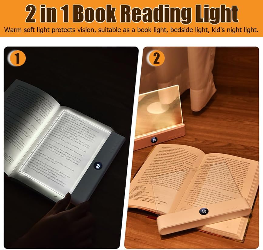 AVEKI Book Light, Dimmable LED Reading Light 3 Color Flat Book Lamp for Reading, Rechargeable Full Page Lights with Timer Portable Bookmark Lights Clip On Study Light for Kids Eye Protection (Pink)