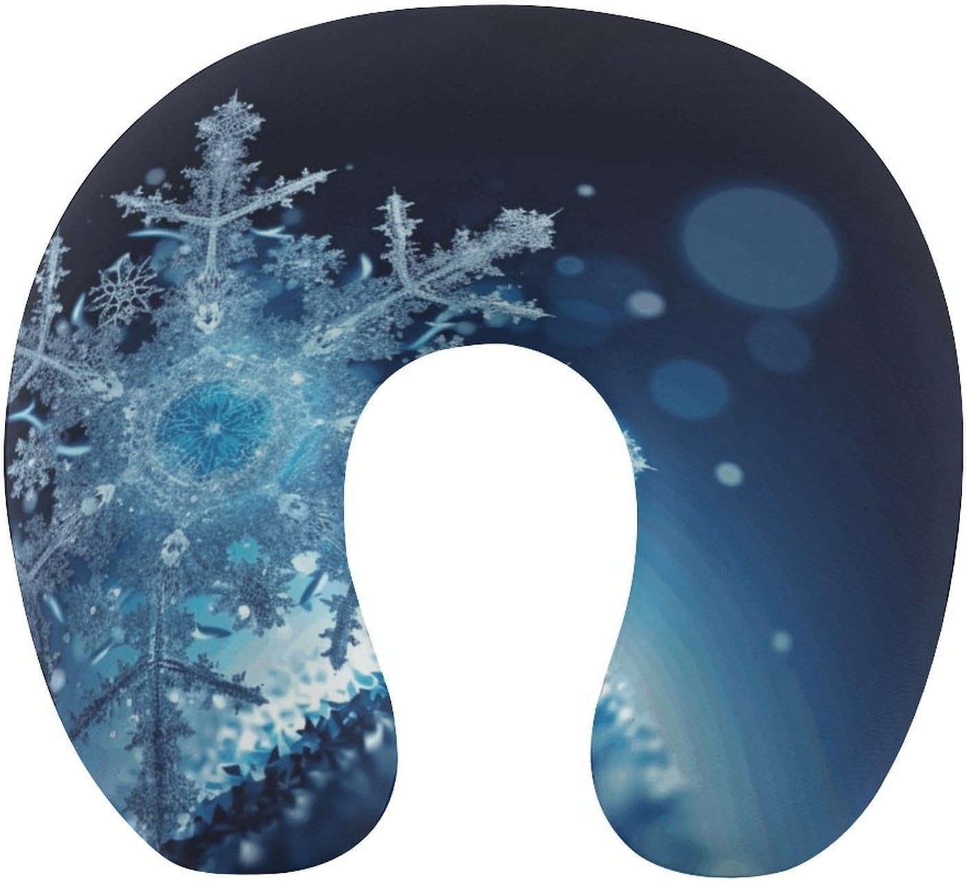 Blue Christmas Snowflake Neck Pillow Memory Foam U Shaped Pillows Portable Pillows for Shoulder Travel Head Support Pillow with Concealed Zipper for Airplane Car Home Office