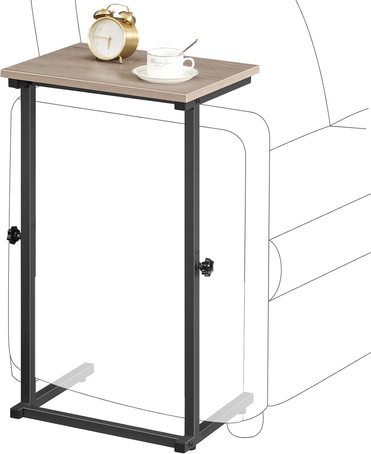 HOOBRO C Shaped End Table for Couch, Adjustable Height Side Table, Sofa Table for Small Spaces, Couch Table that Slide Under, for Living Room, Bedroom, Greige and Black BG71SF01