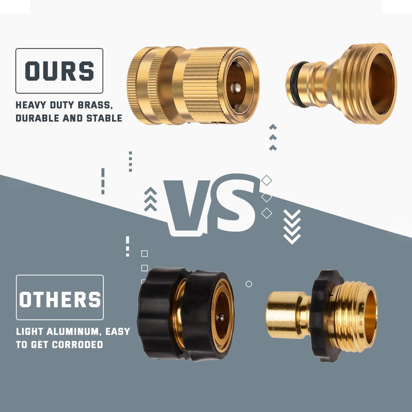 Kesfitt Garden Hose Quick Connect 3/4 Inch GHT Solid Brass Hose Connector Adapter Kit Fitting No-Leak Water Hose Female and Male Adapter (4 Sets)