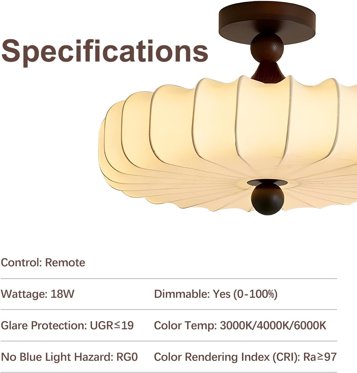 Fabric Lampshade Semi Flush Mount Ceiling Light with Wooden Accents,Brightness Dimmable & 3 Temperature,⌀ 11.8"