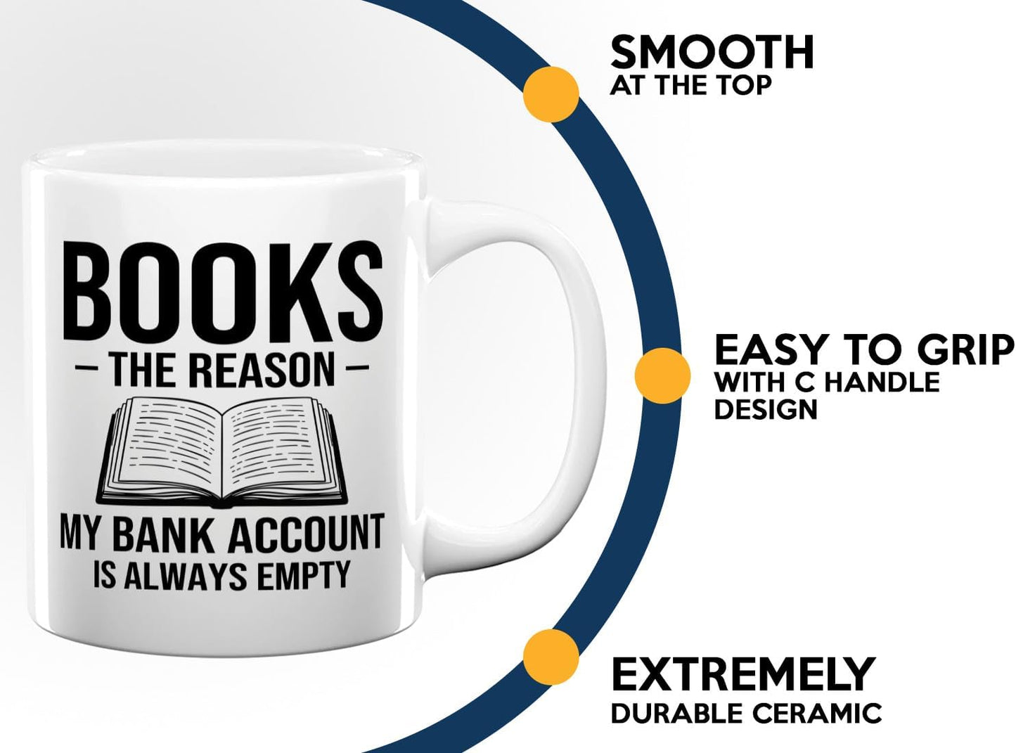 Book Lover Coffee Mug 11oz White -Books The reason - Bookworm Literature Library Book Lover Reader Booked Editor Intellectual Studious