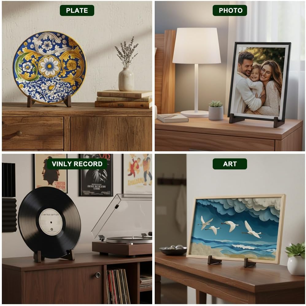 Wooden Display Stand, Plate Holders for Displaying, Photo and Picture Frame Stand, Decorative Table Top Easels, for 7-13" Plate