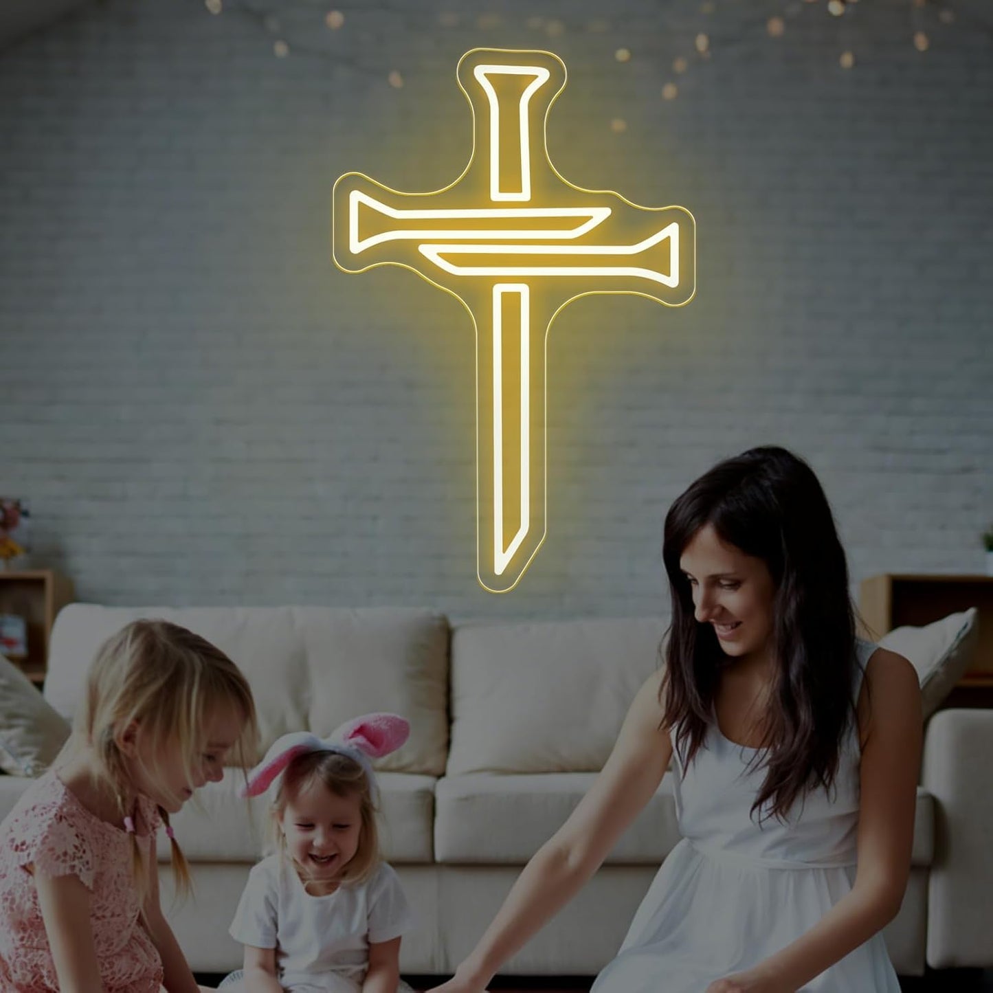 Christian Cross Neon Sign Easter Religious Cross Inspirational Led Light For Christian Home Worship Room Decor Gift Bedroom Room Home, Home Party, Wedding, Easter, New Year Gift-16.5IN-Warm White