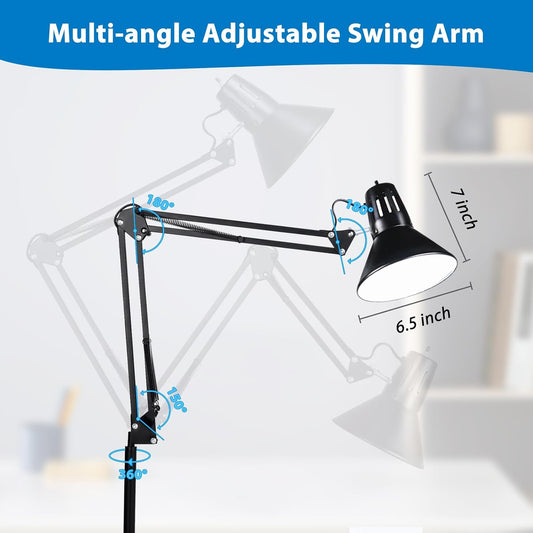 Swing Arm Desk Lamp for Home Office 360°Adjustable,Tall Metal Clamp on lamp with Bulb,Eye-Caring Clip on Desk Light for Computer Work Study Reading and Drafting