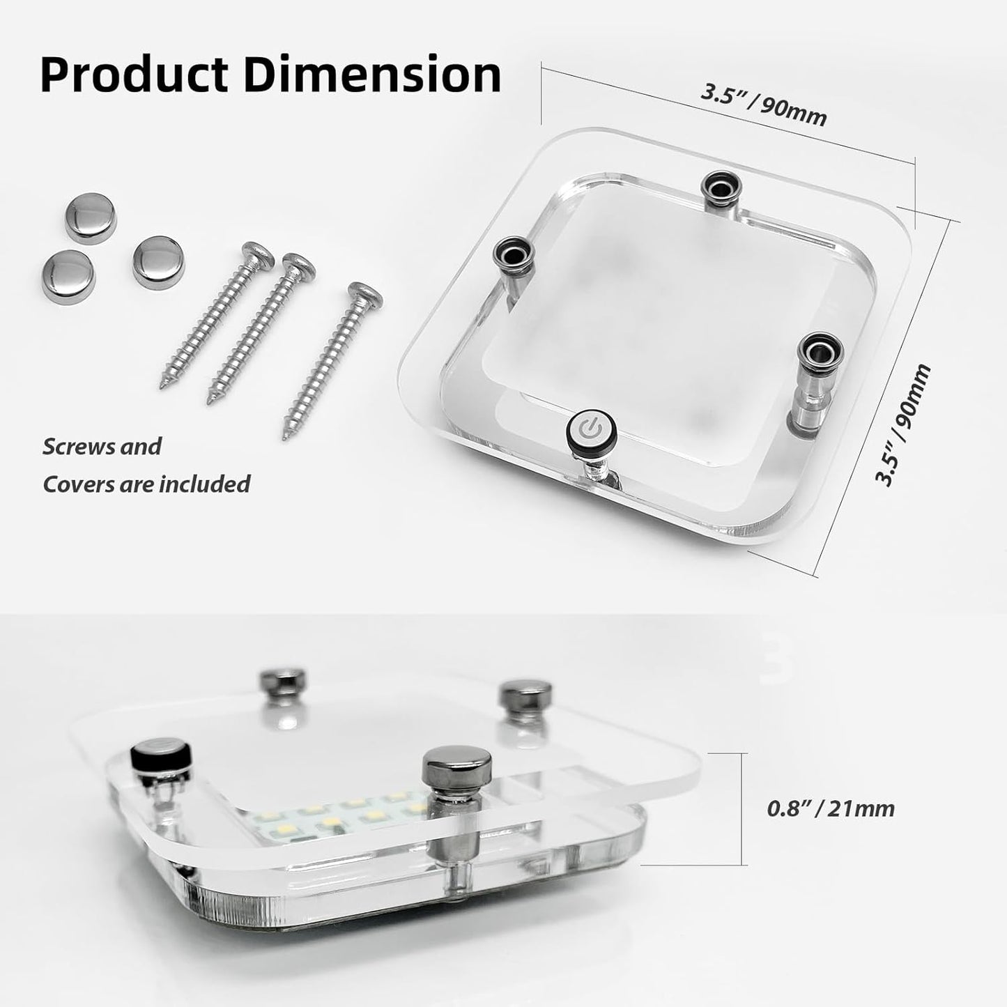 Dream lighting RV Interior Light - 3.5 inch LED Square Ceiling Light Fixture with Switch - 12V Under Cabinet Light with Crystal Lens - 6000K White Lighting - 2W 130Lumens - Surface Mount (1 Light)