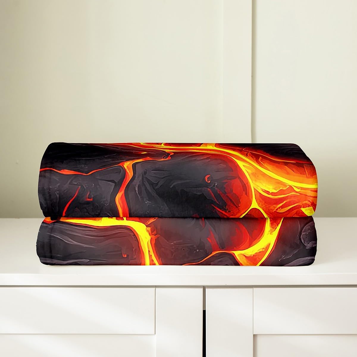 Erosebridal Volcanic Rocks Blanket Twin 60x80, Rock Fire Pattern Soft Throw Blanket, Gradient Ripple Printed Kids Girls Fleece Blanket for Sofa Bed, Black Orange Volcano All Seasons Fuzzy Blanket