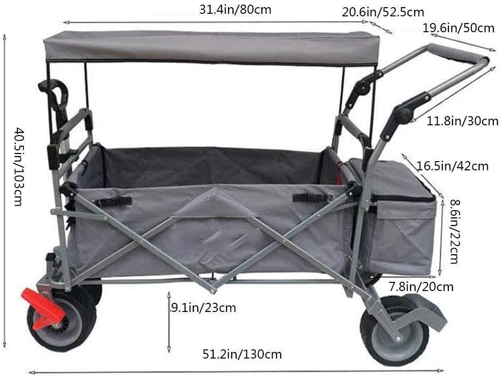 Heavy Duty Foldable Handcart with Canopy, Adjustable Handle & 360° Rotating Wheels – All Terrain Transport Trolley(Type 5)