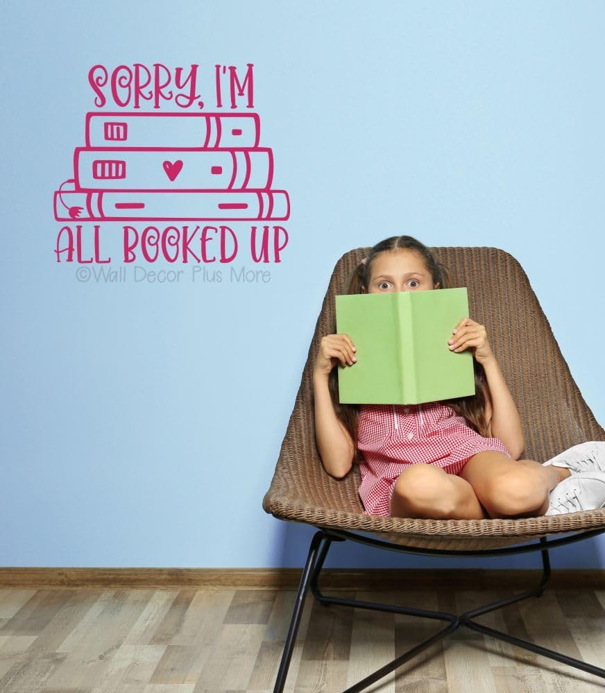 Sorry All Booked Up Book Worm Vinyl Wall Art Decal - Modern Inspiring Classroom Quote Sticker - Reading Room Inspirational Wall Sticker - Removable Quotes for Wall Decor - Vinyl Lettering Decor