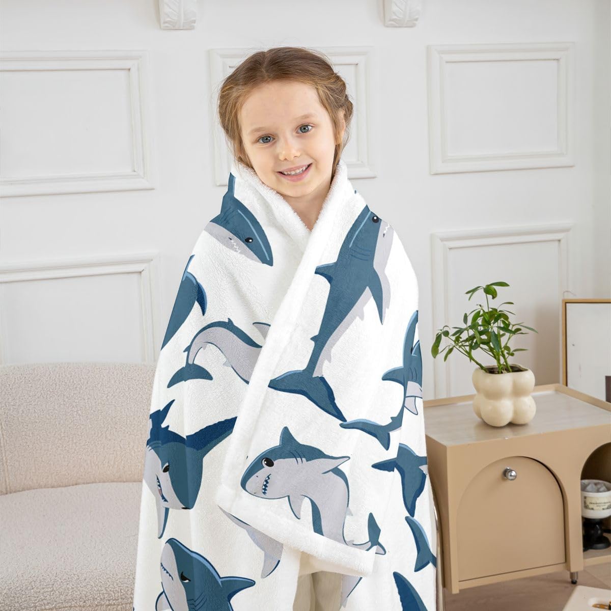 Feelyou Shark Sherpa Throw Blanket for Couch Ocean Sea Shark Lover Gifts Super Soft Cozy Fleece Underwater Animal Blanket for Winter, Plush Throw Ocean Blue Twin 60"x80" Nautical Marine All Season