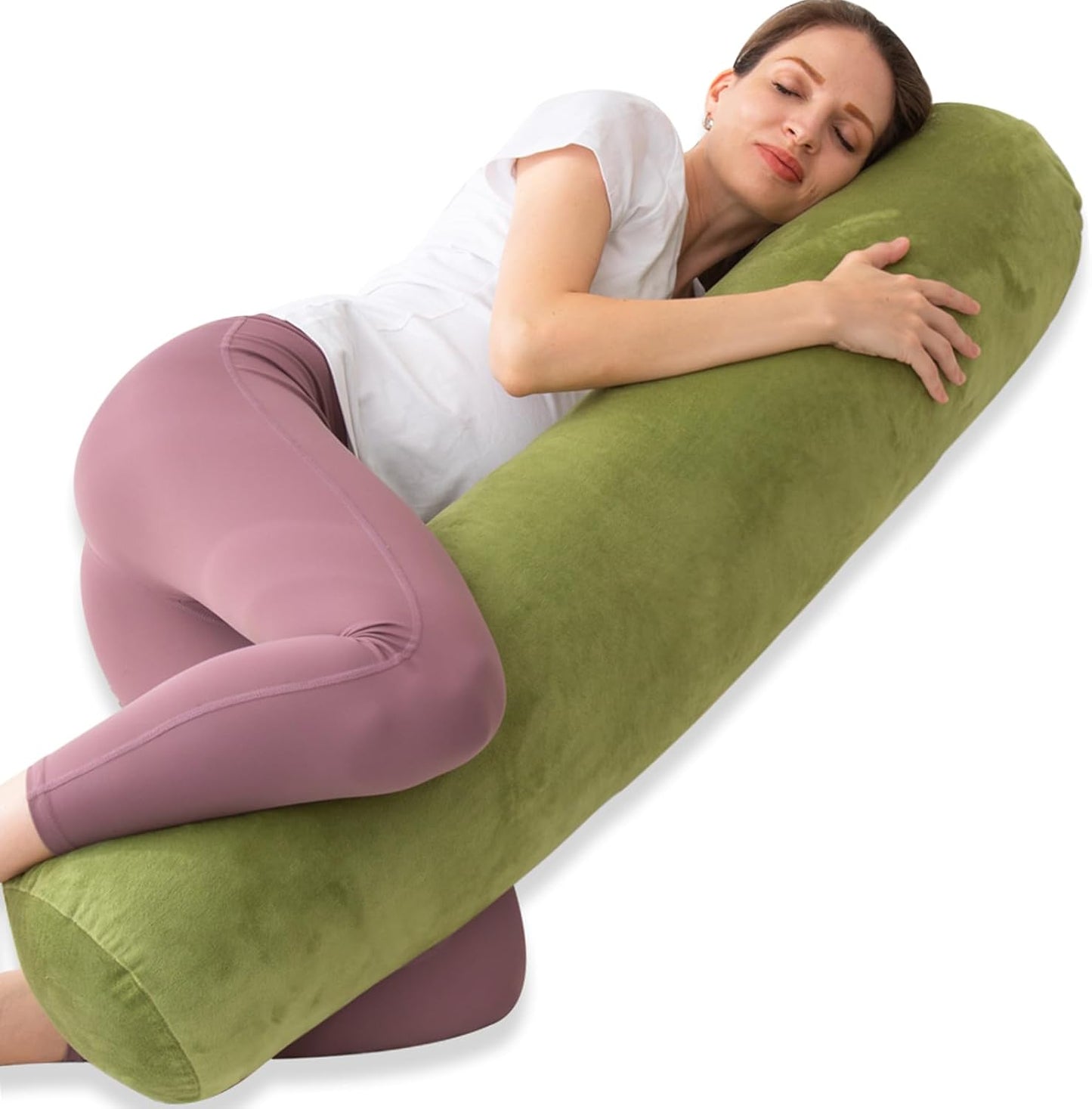 Bolster Pillow for Bed, Long Round Body Pillow for Adults with Removable Velvet Cover, Decorative Tube Roll Cylinder Pillow, 47 x 7.87 Inch, Green