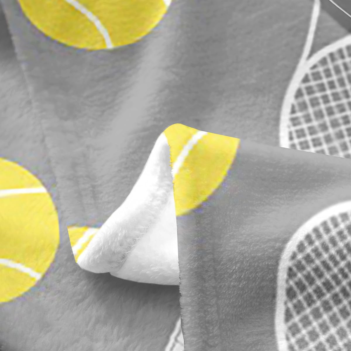 Erosebridal Tennis Sports Gray Ball Games Soft Fleece Throw Blanket 40x50 for Boys Girls Tennis Lover, Kids Racket Flannel Blanket for Sofa Bed Chairs, Cartoon Activity All Seasons Room Decor