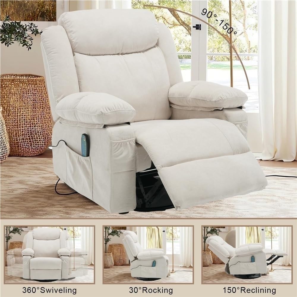 Electric Lift Recliner Chair Fabric Electric Recliner Chairs for Adults Massage Heat 360 Swivel Rocker Ergonomic Lounge Chair Comfort Rocker Recliner Sofa Living Room