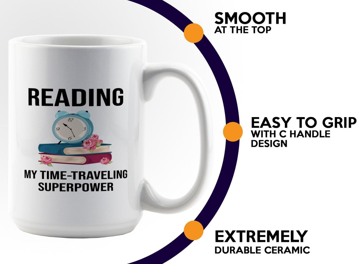 Book Lover Coffee Mug 15oz White -Time-traveling Sprpwr - Gift For Poets Bookish People Bibliophile Librarian Book Club Reader