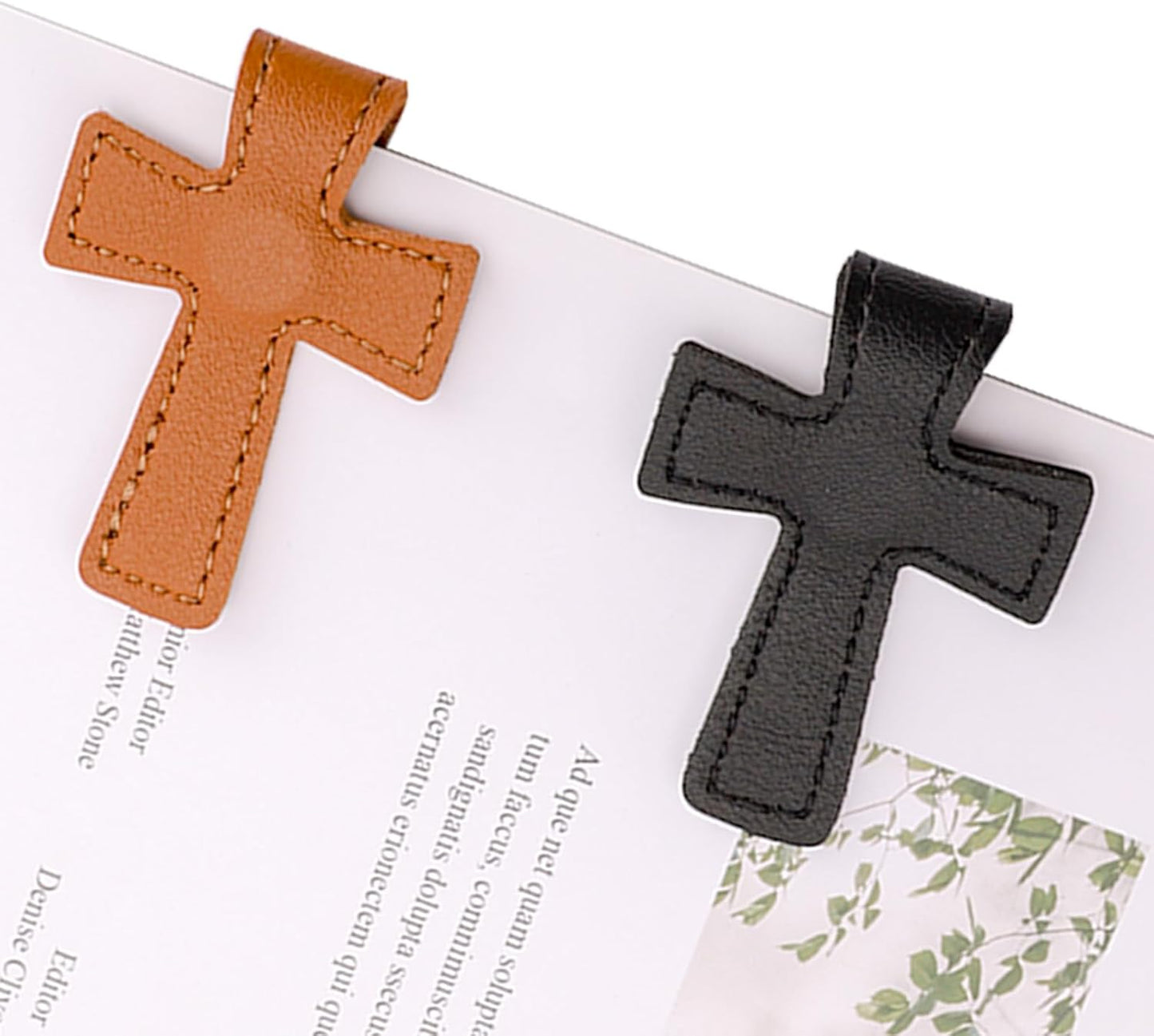 2 Pcs Bible Magnetic Bookmarks - Easter Verse Cross Christian Leather Bookmark for Women & Men, Double-Sided Magnetic Page Clips, Religious Gift for Easter Readers Father's Day Gift (Black+Brown)
