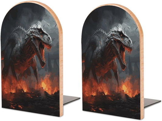 Red Magma Flying Dragons Wooden Bookend Non-Slip Book Ends Heavy Duty Book Stopper with Metal Base Books Holderd Decorative Bookends Stands Firmly for Office Supplies