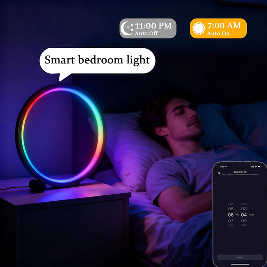 LED Intelligent Color Changing Desk Lamp CreativeCircular Desktop RGB Night Light DIY Mode Supports WiFi&BLE,Usedfor Lighting Decoration or Holiday Decoration (10W 5V 10 Inch Black)