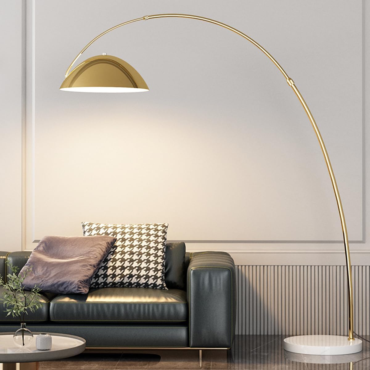 Arc Floor Lamps for Living Room Adjustable Height Standing Lamp Black Polishing Metal Floor Lamp Modern Tall Reading Lamp with Marble Base Over Couch Lamp for Bedroom Study Room Office