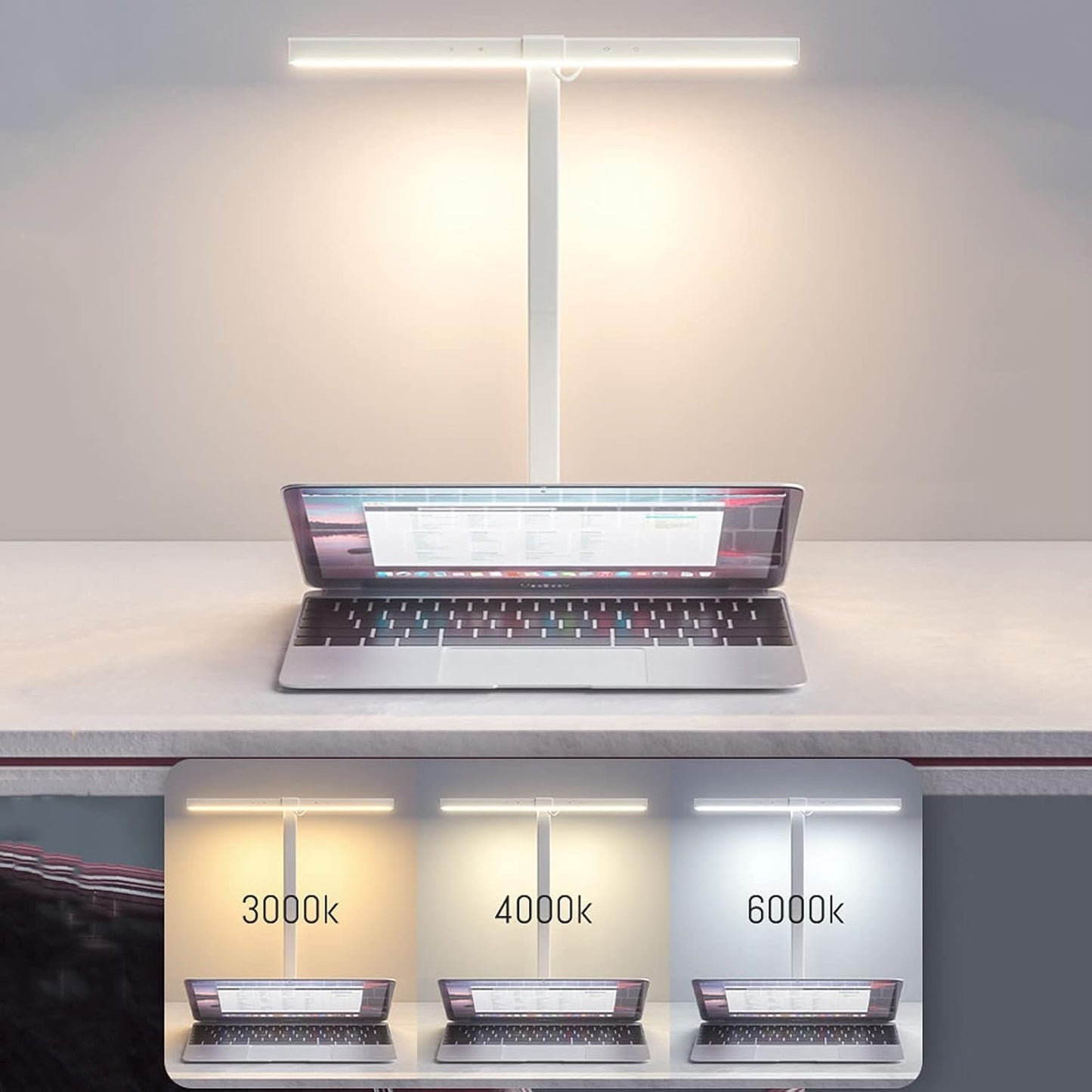 LED Desk Lamp LED Eye Protection Desk Lamp Clip Light Dimmable Touch Control Screen Light Height-adjustable Office Reading Lamp with Intelligent Fill Light White Table Light (Style: Base Style) (
