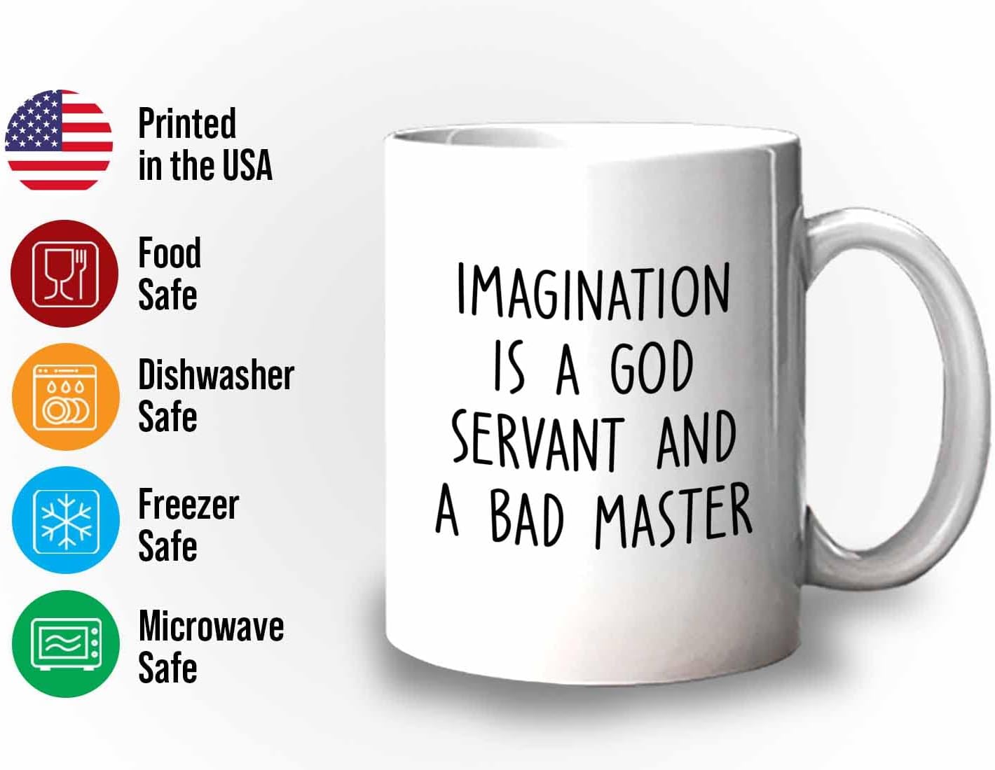 Bubble Hugs Writer Coffee Mug 11oz White - Imagination is a god servant and a bad master - Reading Book Lover for Bookworm Bibliophile Librarians Author Readers Bookish