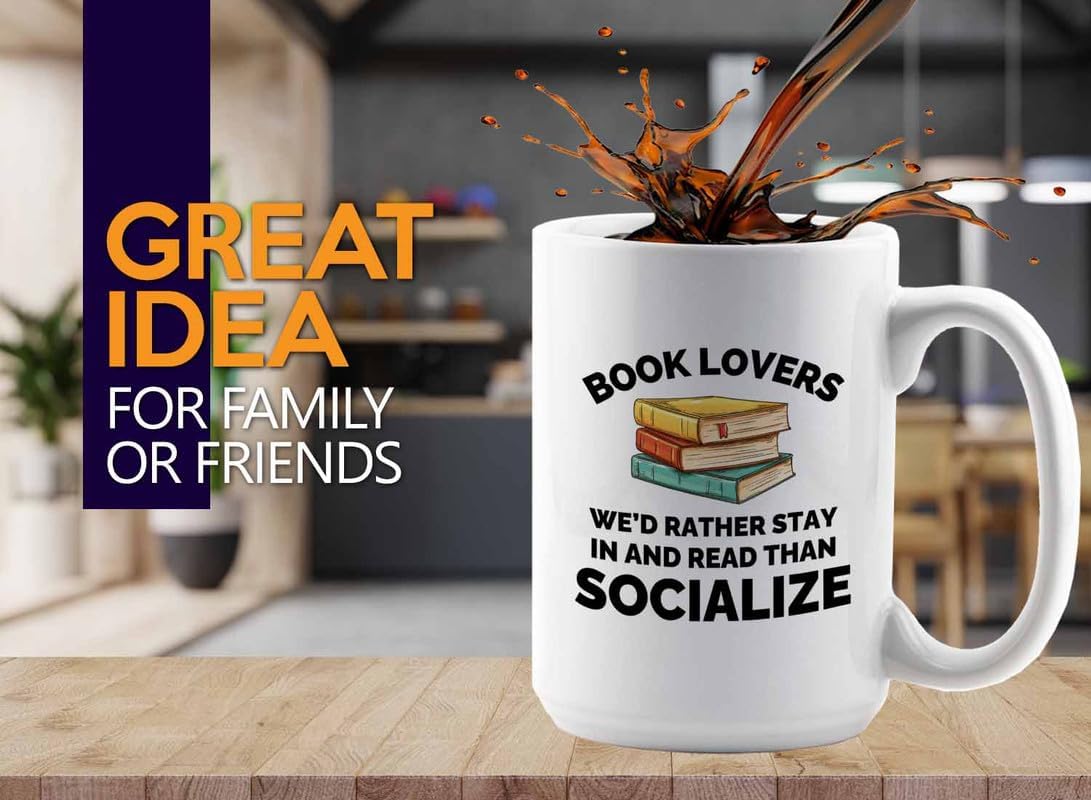 Book Lover Coffee Mug 15oz White - Read than socialize - Gift For Poets Bookish People Bibliophile Librarian Book Club Reader