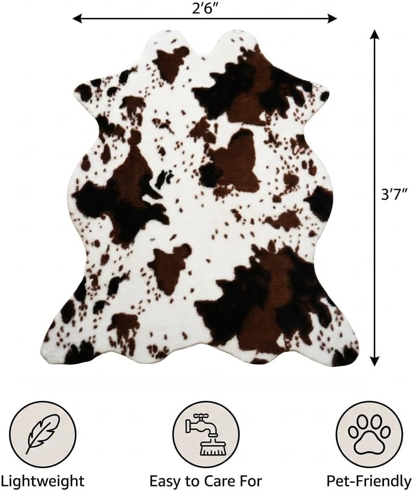 MustMat Cow Print Rug,Faux Cowhide Area Rug for Bedroom,Nursery,Living Room,Western Party Decorations 2'6''×3'7''