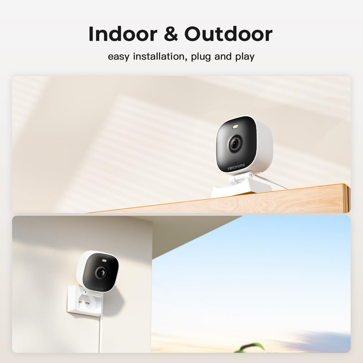 2K Cameras for Home Security,Indoor/Outdoor for Baby/Elder/Pet Monitoring with Phone app,Wired Plug&Play,Color Night Vision,2-Way Audio & 24/7 Recording,Support 128G Card ( Not Included),2-Pack