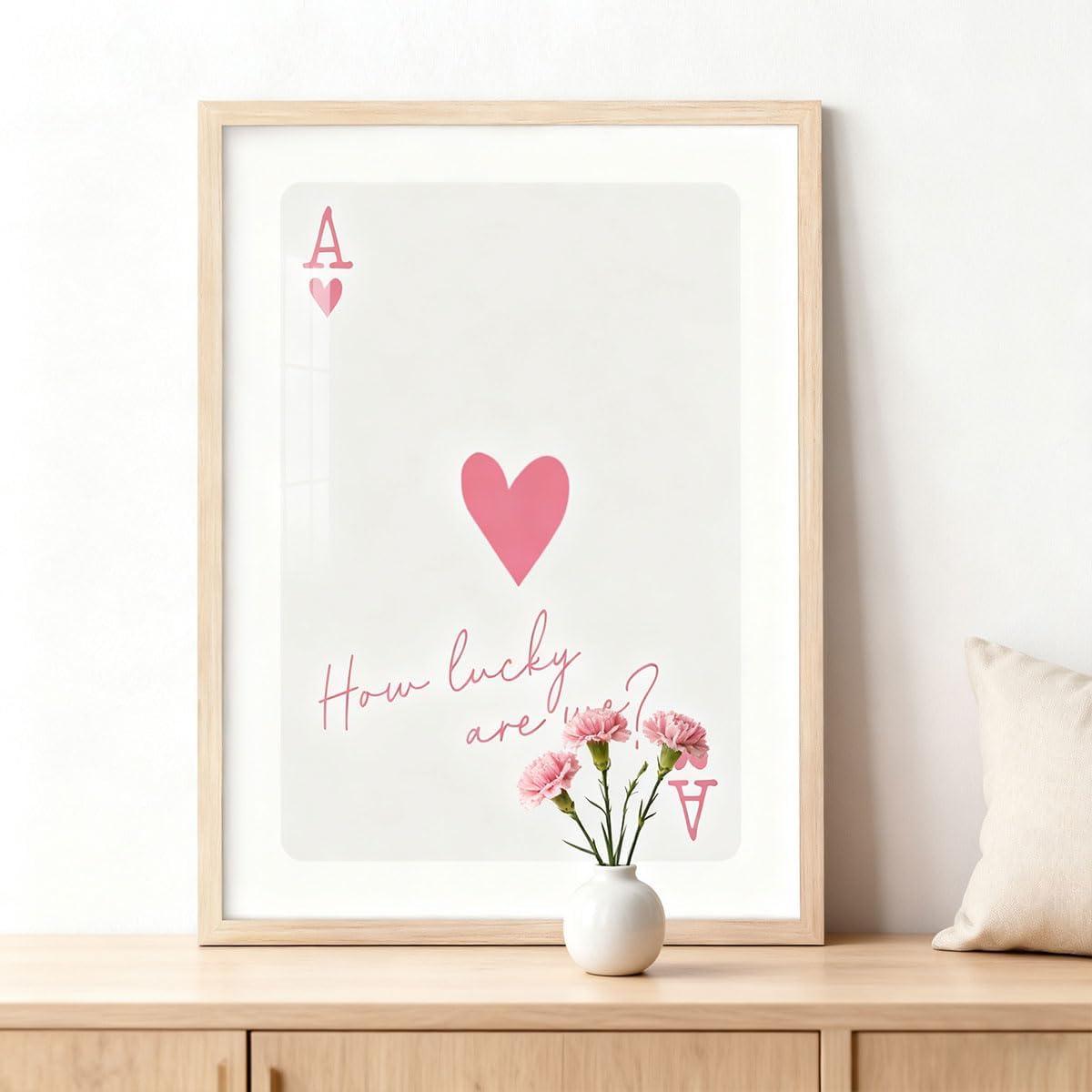 Trendy Pink Ace of Hearts Poker Poster Positive Quotes How Lucky Are We Wall Art Funny Girly Preppy Playing Card Pictures Prints Aesthetic Room Decoration for Teen Girls Dorm Bedroom 12x16 Inch Framed