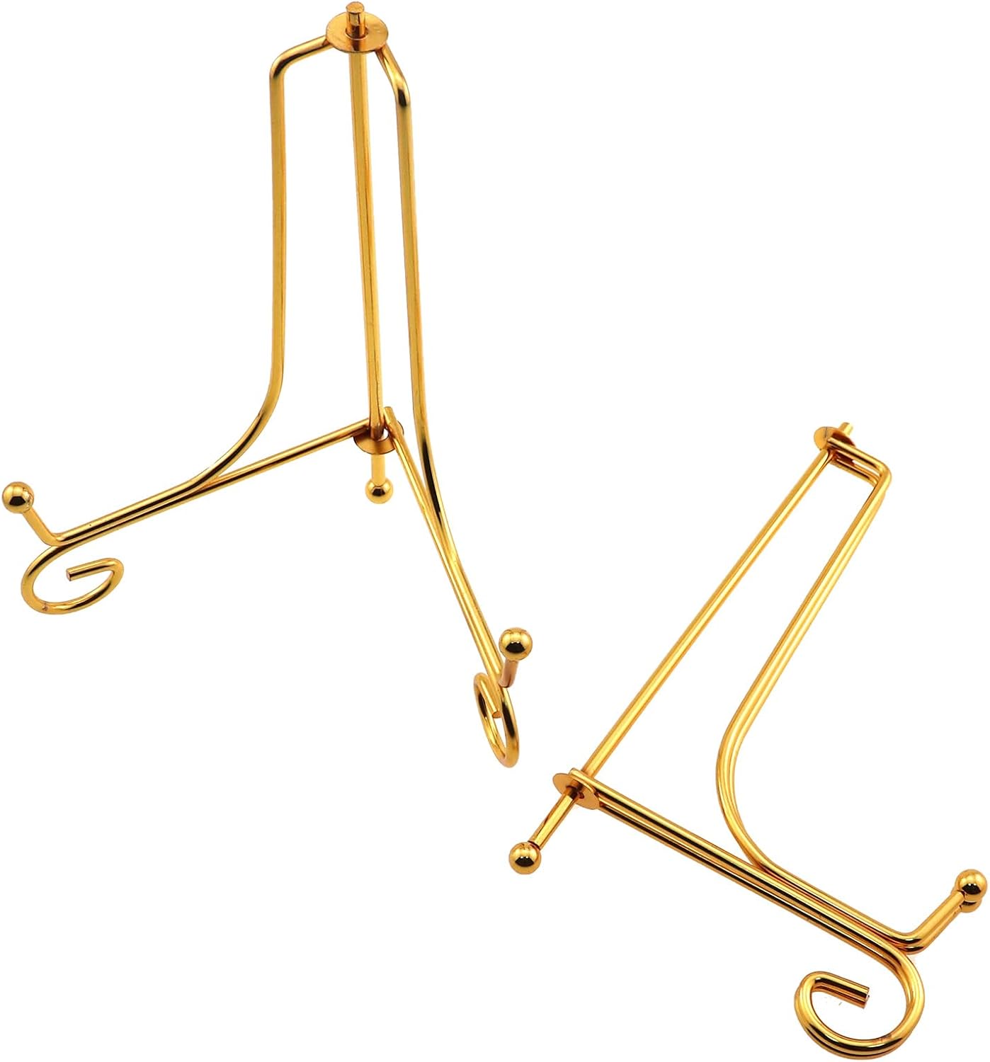 2PCS Foldable Triangle Stand Iron Stand Metal Ornament Stand Tea Cake Photo Frame Plate Display Stand Gold 6inch Easel Display Stand Book Photo Frame Decorative Plate Shelf Display Stand